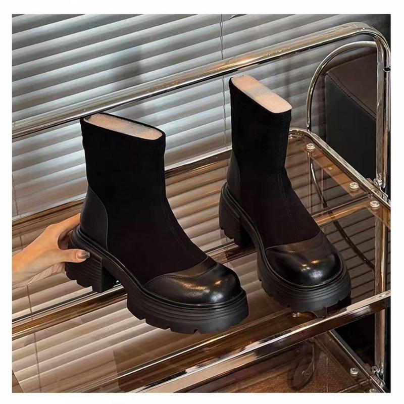 Faionable Retro Chunky Platform Boots Women's Punk Ankle Boots Leather Autumn Winter Warm Waterproof Rubber Booties Shoes