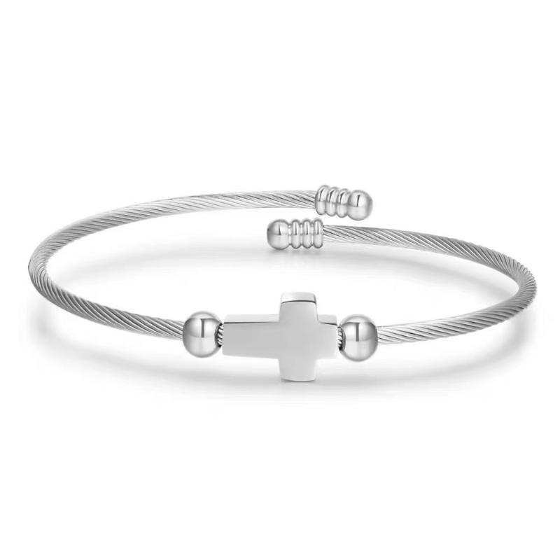 Vintage Cross Charm Bracelet Silver Personality Couple Bracelet Adjustable Titanium Steel Religious Bracelet For Women