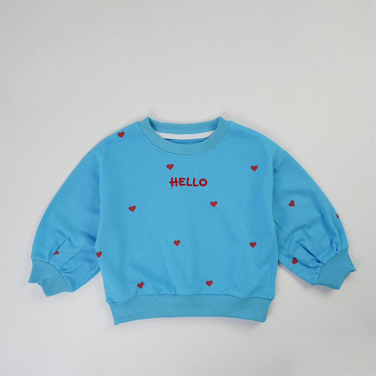 

Girls Embroidered Heart Hoodie - 2025 Autumn Style, Round Neck, Cute Casual Long Sleeve Top 130cm синій