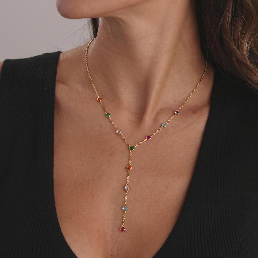 Wanxing Geometric Zirconia Y-shaped Necklace: Stainless Steel, Versatile European & American Fashion.