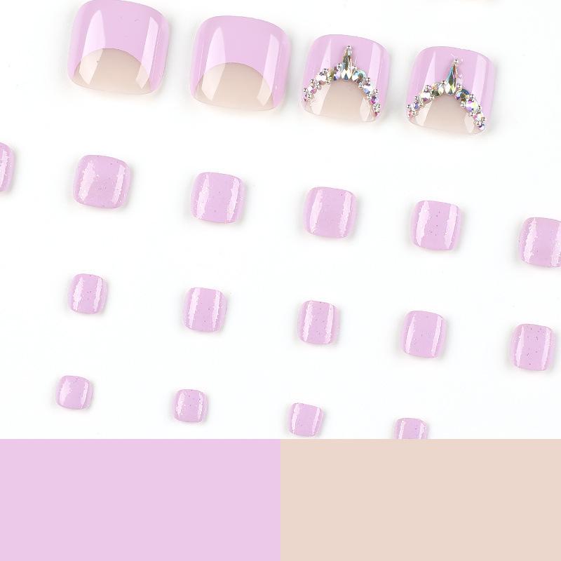 Purple Glitter Rhinestone False Nails with Detachable Toenail Tips