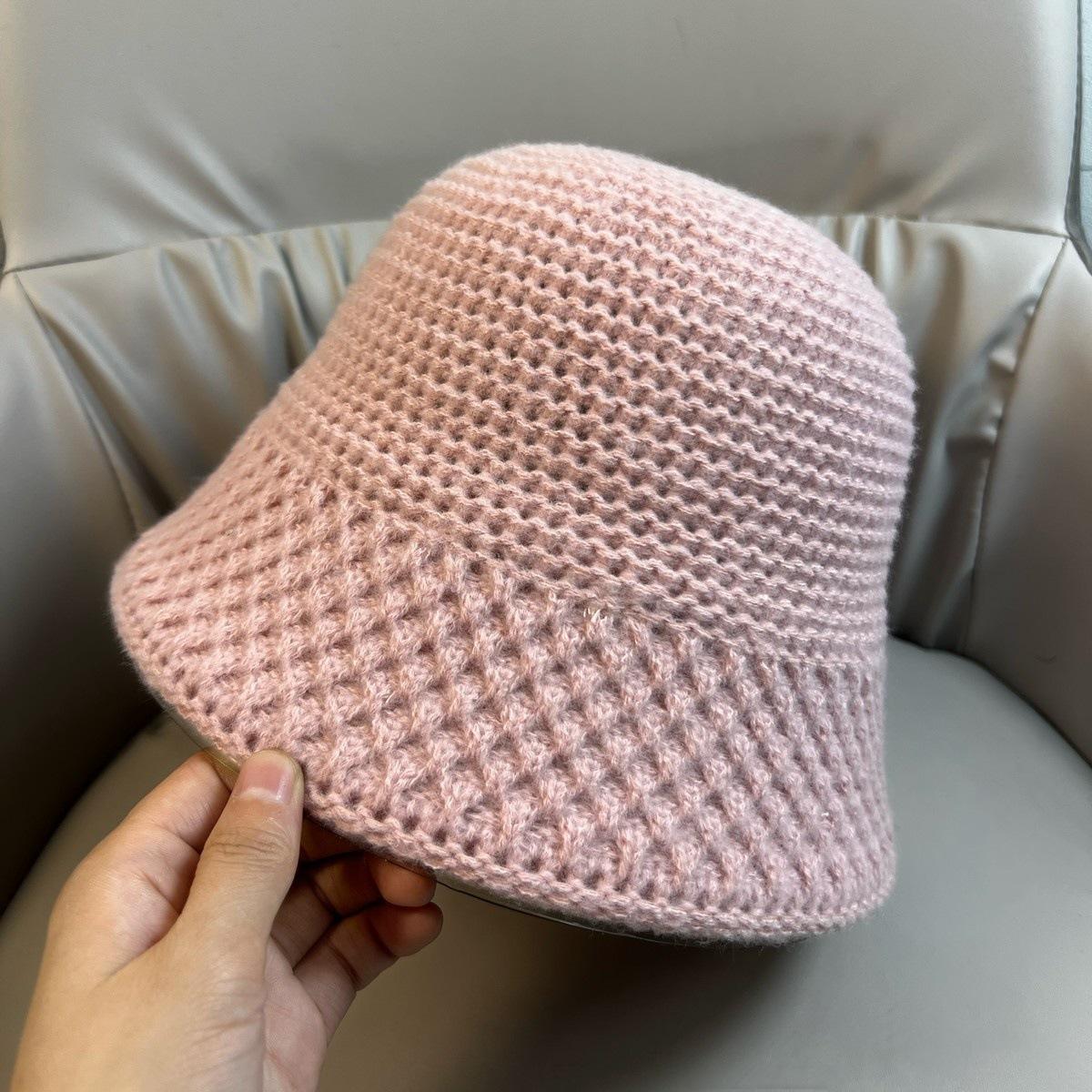 

Осень и Зима Новая Вязаная Шапка Рыбака Корейская Версия Универсальная Вязаная Шапка из Пряжи для Женщин M（56-58cm） розовый