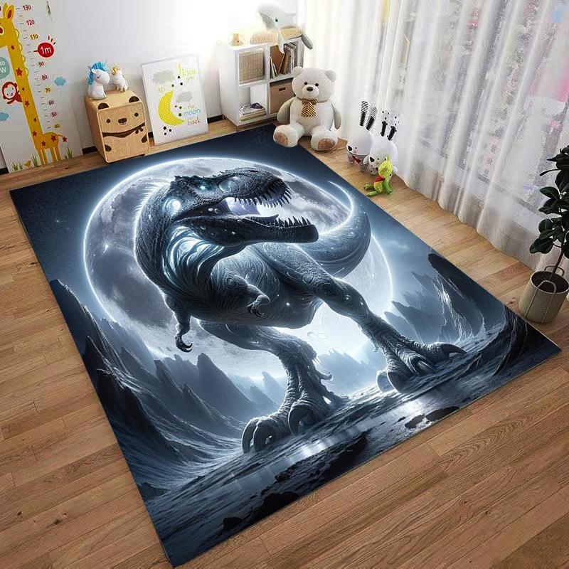 Dinosaur Themed Carpet with Moonlit Background and Sci-Fi Design Suitable for use as an anti-slip for living room bedroom sofas