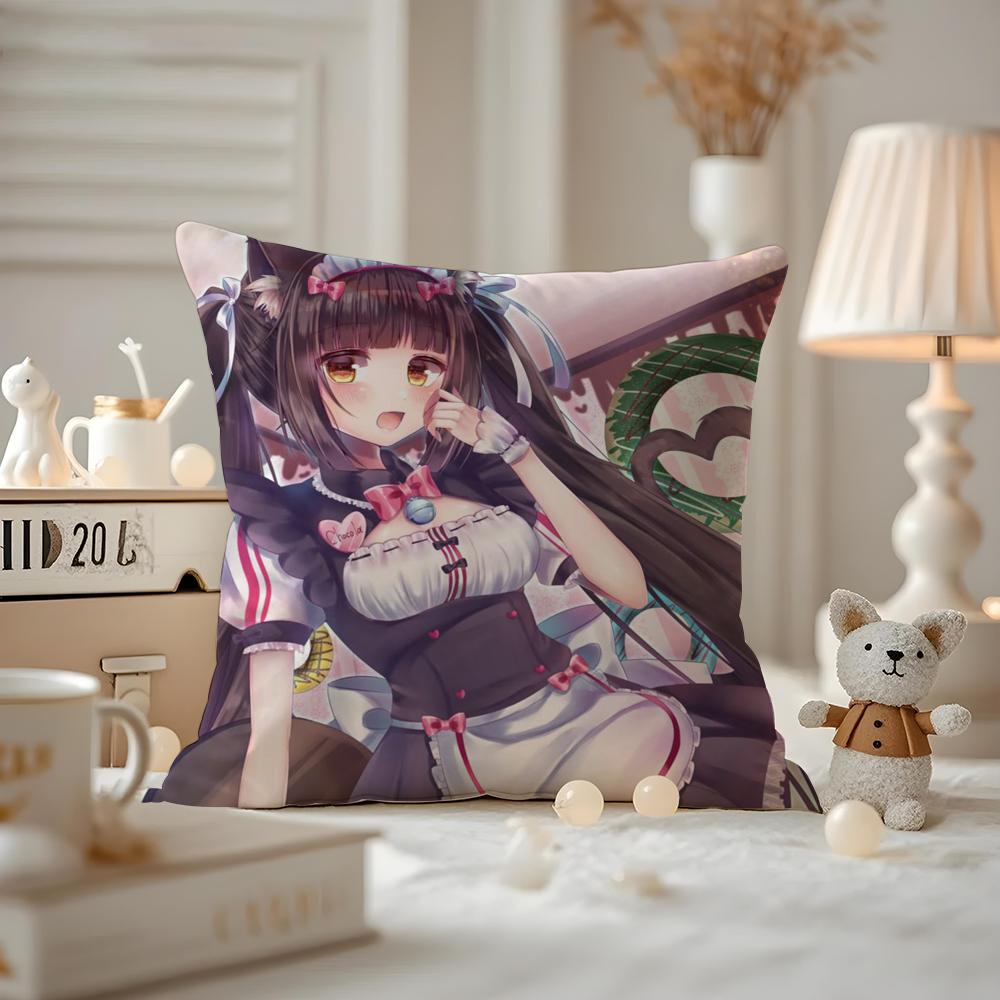 Cat Girl Cute NNekoparaS Cushion Cover Antidustmite Pillowcase Invisible zipper silky short plush Sofa cushion cover