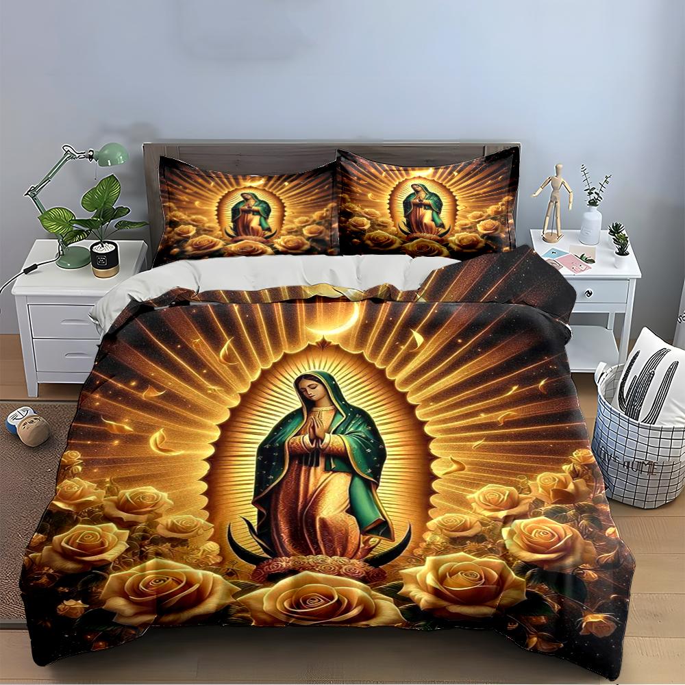 Virgin Mary and Golden Rose Bedding Set Bedding set (1 duvet cover, 2 pillowcases, duvet not included)
