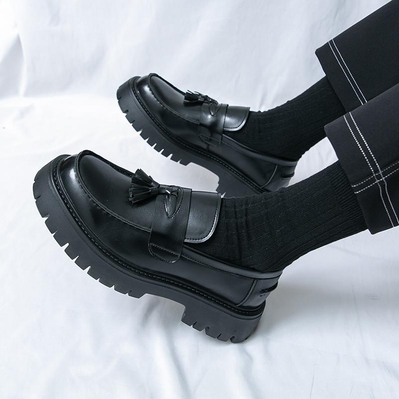 Brand Men's Pointed Business Formal Loafers Leather Shoes Spring New Men's Comfortable Thick Soled Tassel Leather Shoes