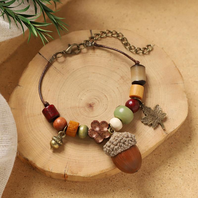 

Retro handcrafted bracelet, natural walnut bracelet, ethnic style bracelet