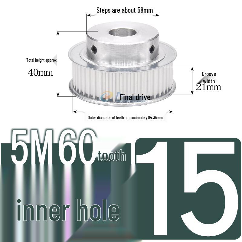 60-Teeth 5M Timing Pulley, T-Slot Width 16/21/27mm, BF Type Stepped with Machined Hole 6-20mm