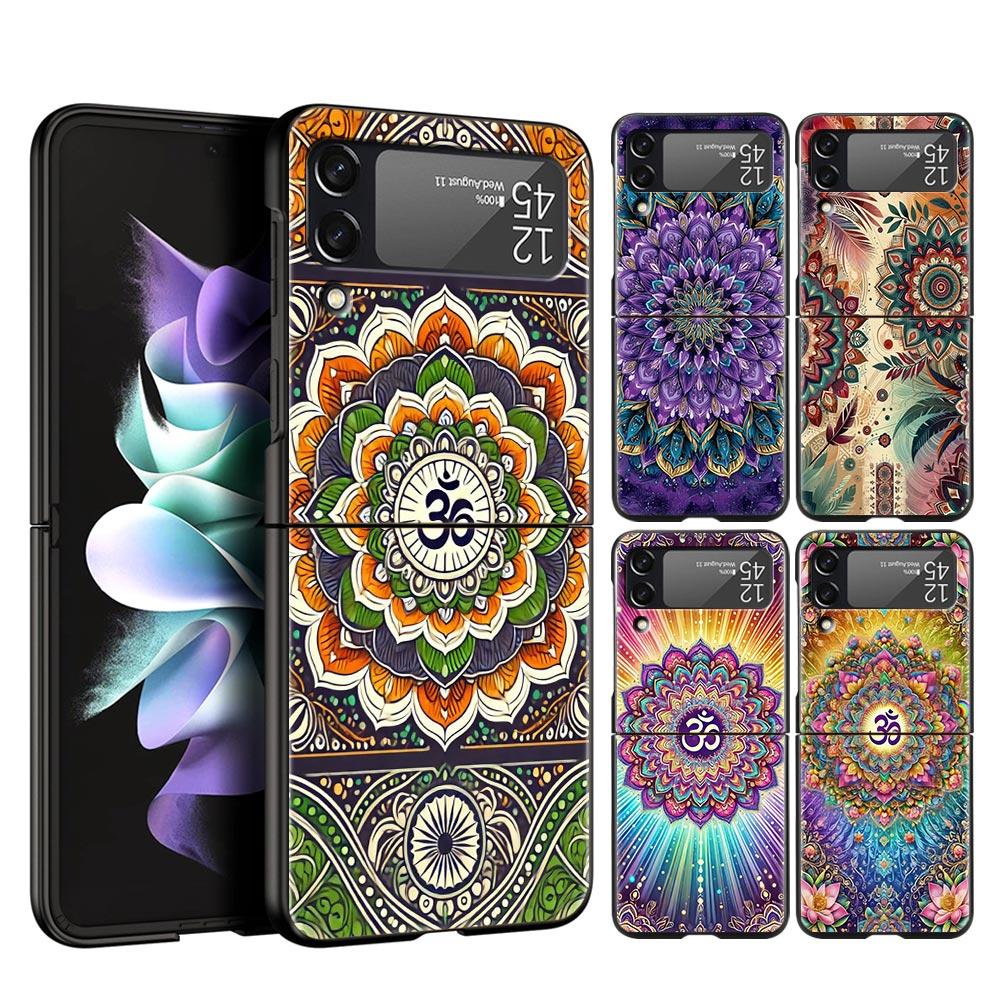 Indian Pattern Mandala Hard PC Phone Case For Samsung Galaxy Z Flip 7 6 5 4 Black Cover For Galaxy Z Flip3 Foldable Fundas Shell