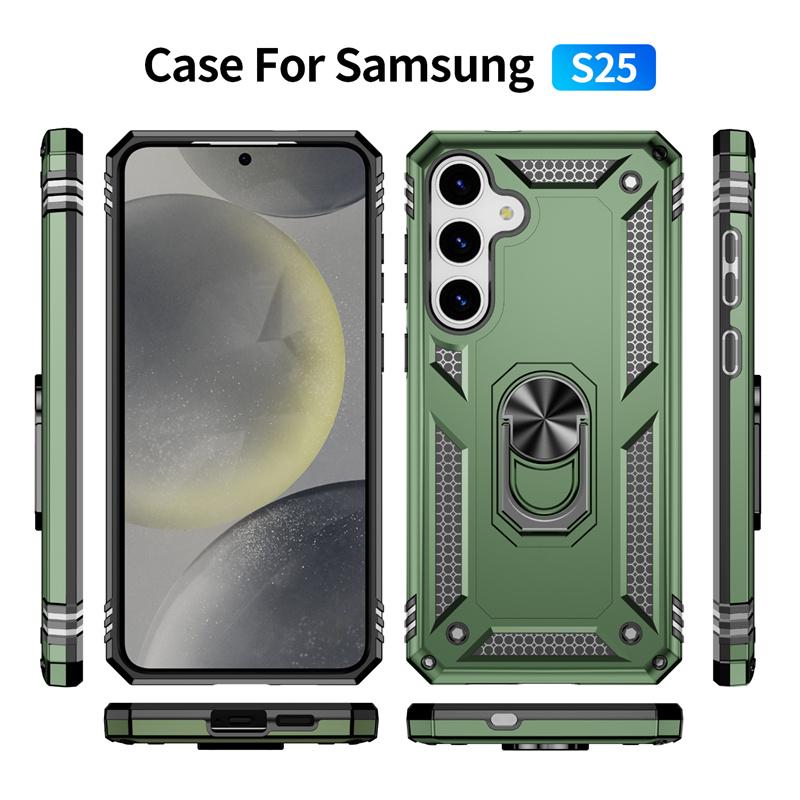 For Samsung Galaxy S25 S25+ S25Ultra Case Shockproof Armor Car Magnet Ring Silicone Phone Case Stand Holder Back Cover