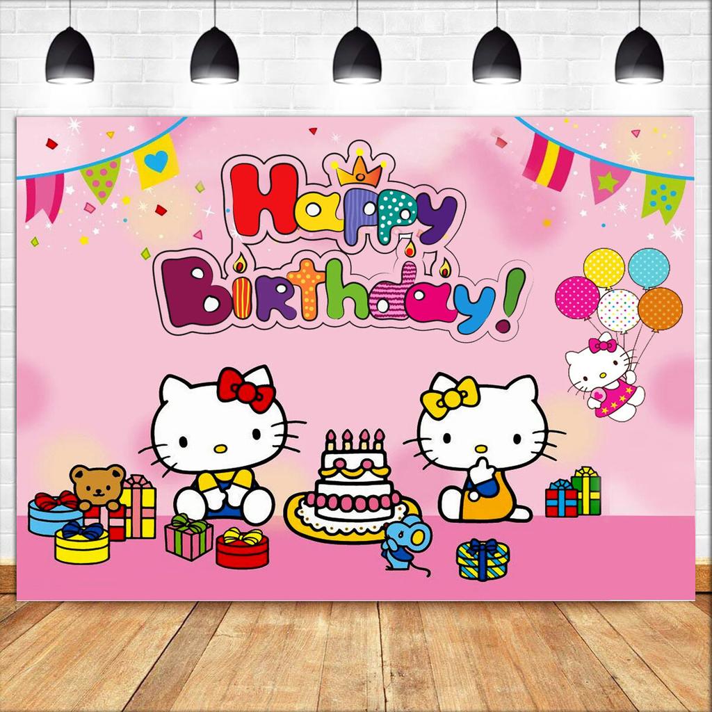 Cat Girls Baby Shower Backdrop Happy Birthday Party Photo Background Banner