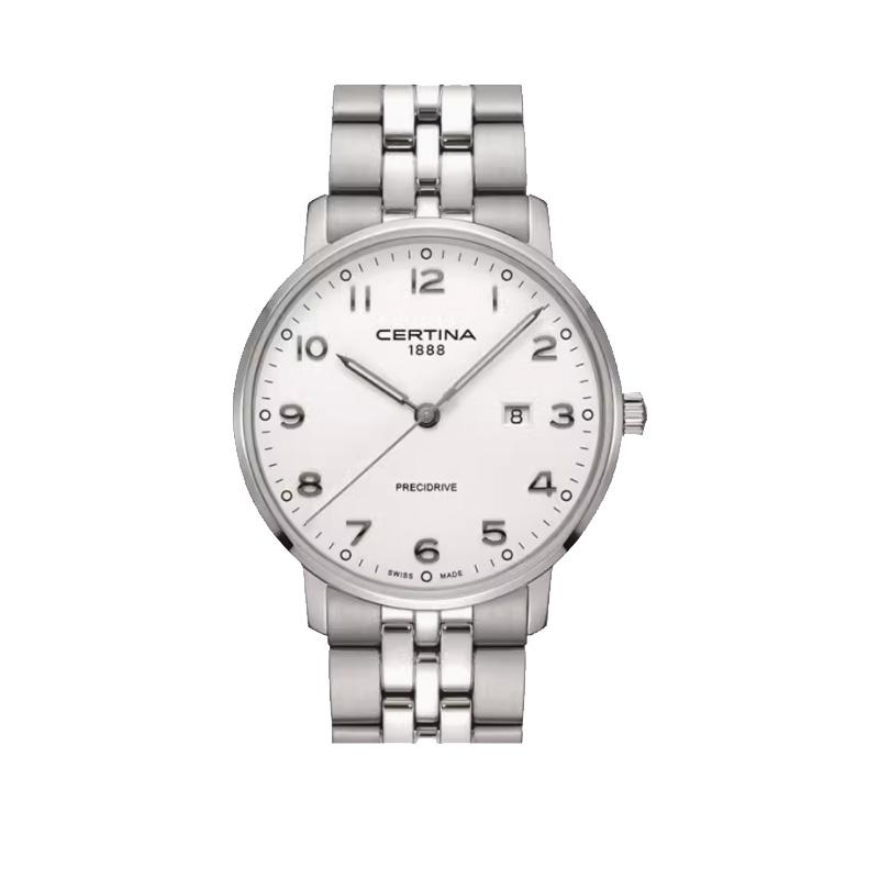 Certina Carmen Serie Quarzuhr 100 Meter wasserdicht Herrenuhr 39mm weißes Zifferblatt Edelstahlgehäuse Edelstahlarmband C035.410.11.012.00