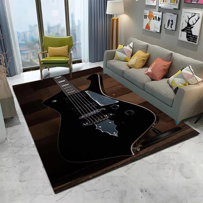 Rock Music Guitar Rug Living Room Bedroom Sofa Decor Classic Electric Carpet Teen Room Anti-slip Floor Mat Non Slip Doormat