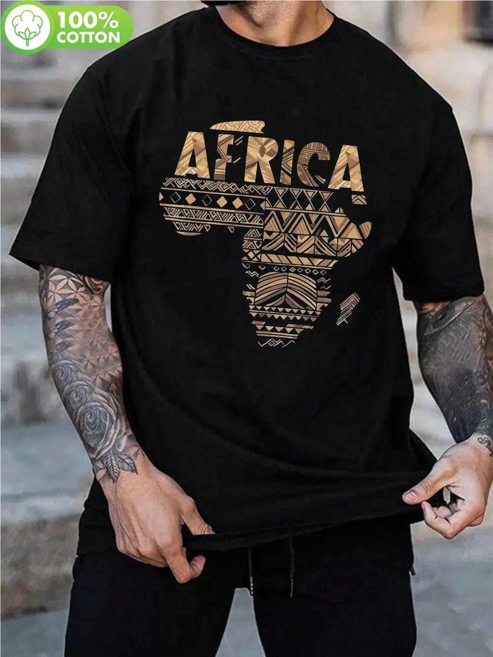 Black Cotton Graphic T-shirt - Africa Tribal Map Design XL