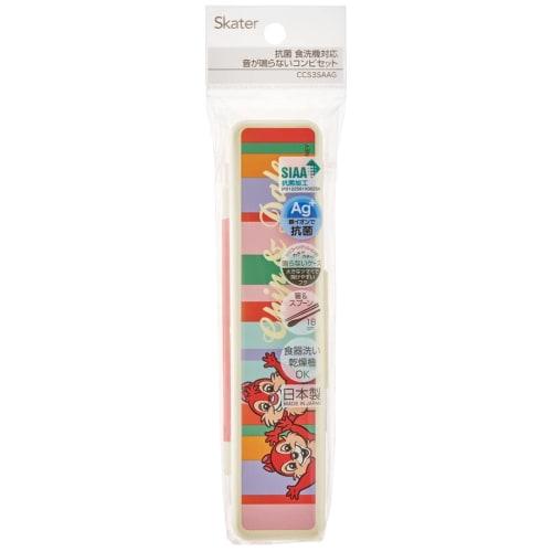 Skater Chopsticks Spoon Combination Set 18cm Antibacterial Treated Lunch Box for Adults Comes with Silicone Cushion and Doesn't Make a Sound Made In J