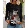Women's Long Sleeved T-shirt Casual Holiday Fashion Christmas Cute Cat Holiday Gifts Tops Clothing