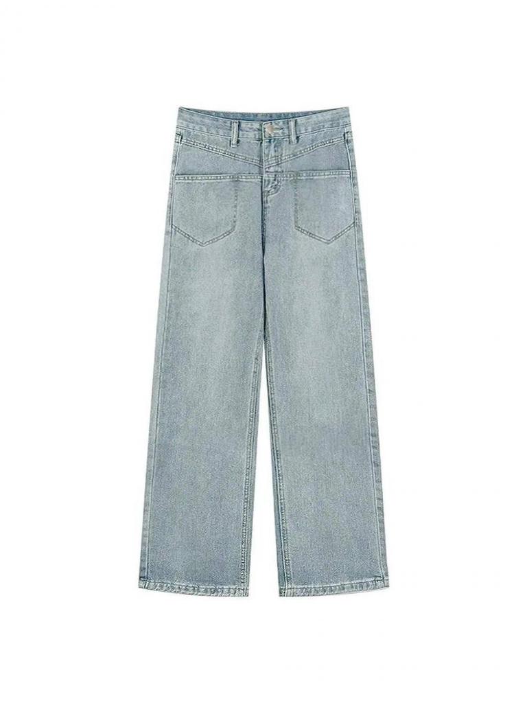 Fleece-Lined Thickened Wash Slim-Fit Wide-Leg Floor-Length Straight Jeans for Autumn/Winter