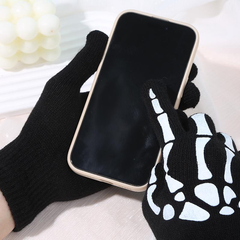 Luminous Glow-in-the-Dark Skeleton Knitted Gloves for Halloween and Outdoor Cycling