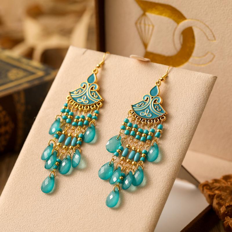 Fashion Ethnic Vintage Bohemian Waterdrop Drop Dangle Tassel Earrings Woman Beads Handmade Female Jewelry Wedding Earrings Gift