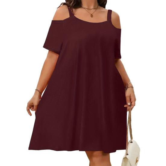 Women's Summer Off Shoulder Mini Dress Short Sleeve Flowy A-line Dress Casual Loose Beach Vacation Sundress