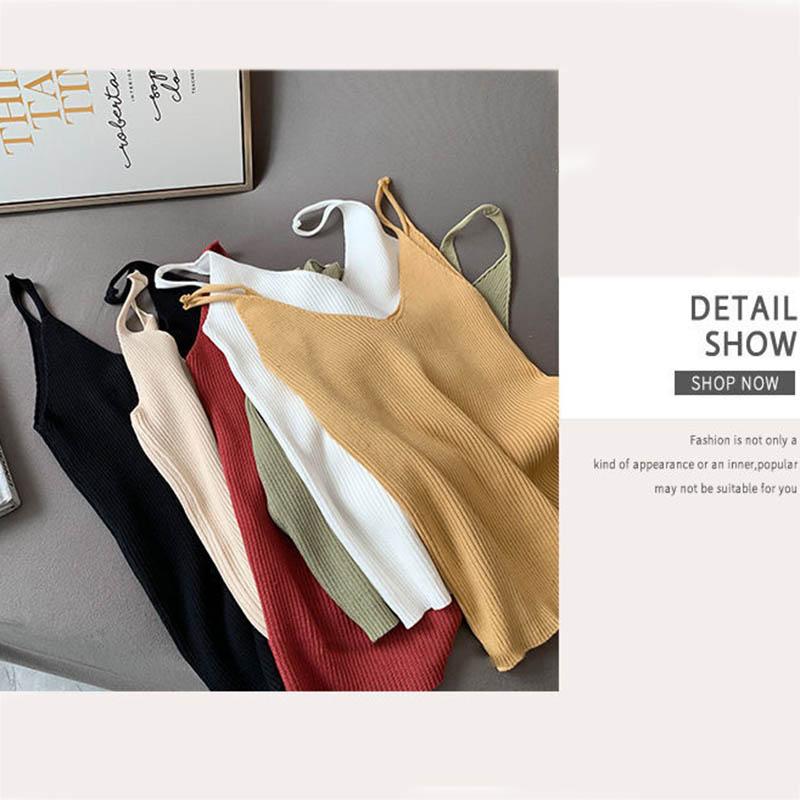 Dámské Sexy Měkké Útulné Tílko Jaro Léto Pletené Výstřih do V Bez rukávů Ramínka Top Jednobarevné Všestranné Tílko