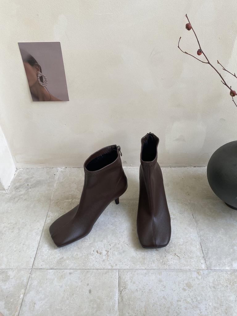 2025 European and American Style Square Head Elastic and Thin High Heel Stiletto Short Boots
