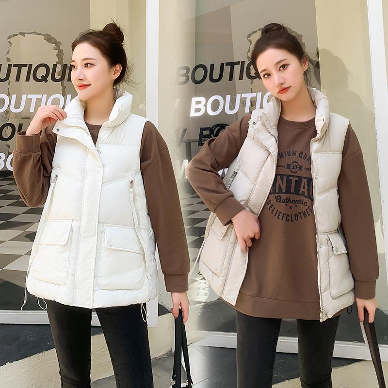 

Женский пуховый жилет из хлопка, корейская верхняя одежда, хлопковое пальто, зимняя одежда, безрукавка, воротник-стойка, пуховик, верхняя одежда 4XL чёрный