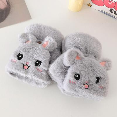 Yousheng 1 Paire Gants Peluche Lapin Sans Doigts Chauds Épais Hiver Convertibles Moufles Cartoon Lapin Extérieur Temps Froid