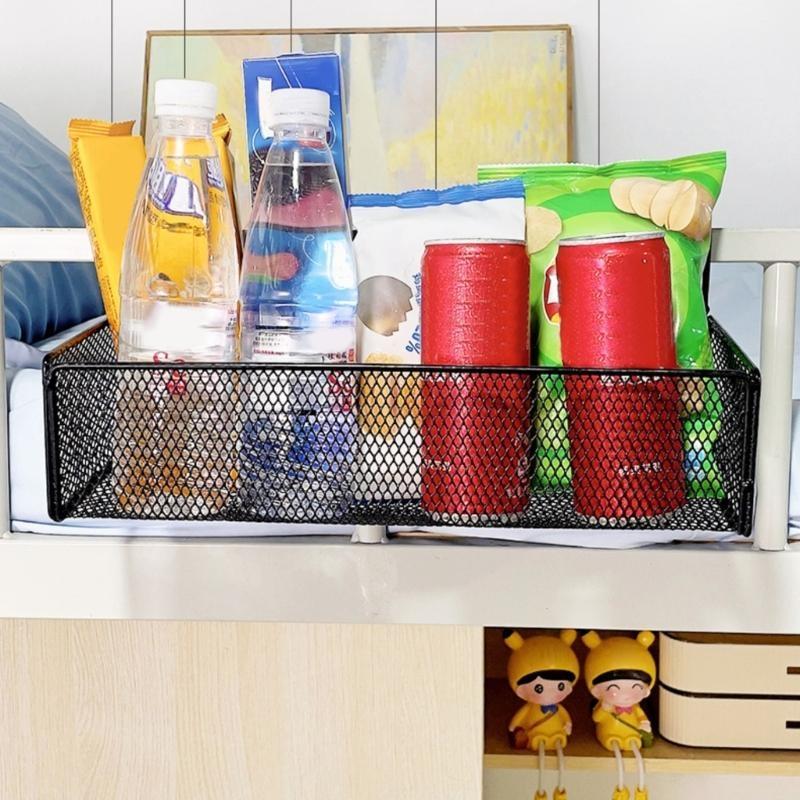 Multipurpose Bed Hanging Storage Organizers Sturdy Metal Basket Accessory for College Dorms and Office Cubicles
