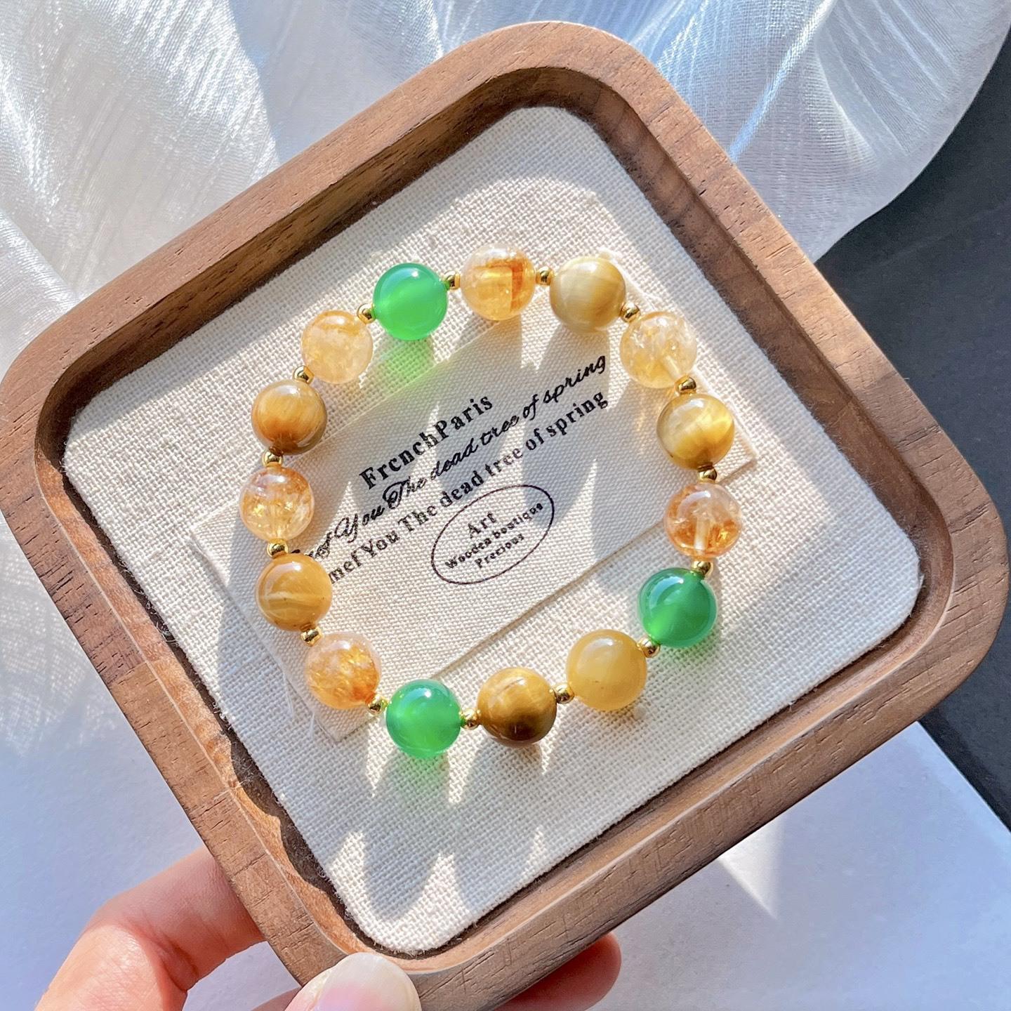 Natural Honey Milk Cover Huangta Crystal Tiger S Eye Chalcedony Design Bracelet