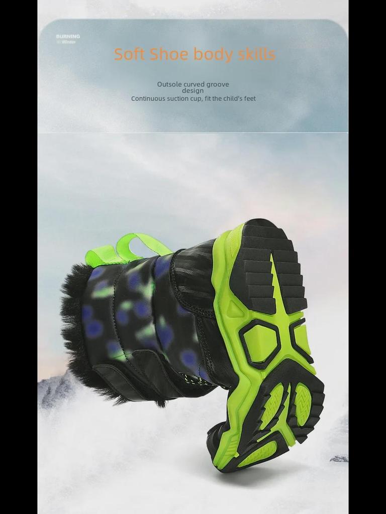 Boys' 2023 Winter High-Top Snow Boots: Thick, Warm Velvet Lining, Non-Slip Sole.