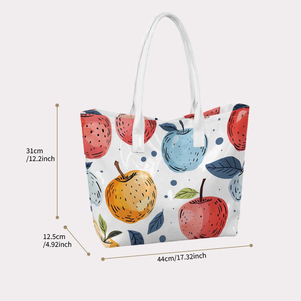 Cute Apple Print Tote Bag Casual Daily Handbag Fashion Lightweight Shopping Bag for Women Outdoor Use