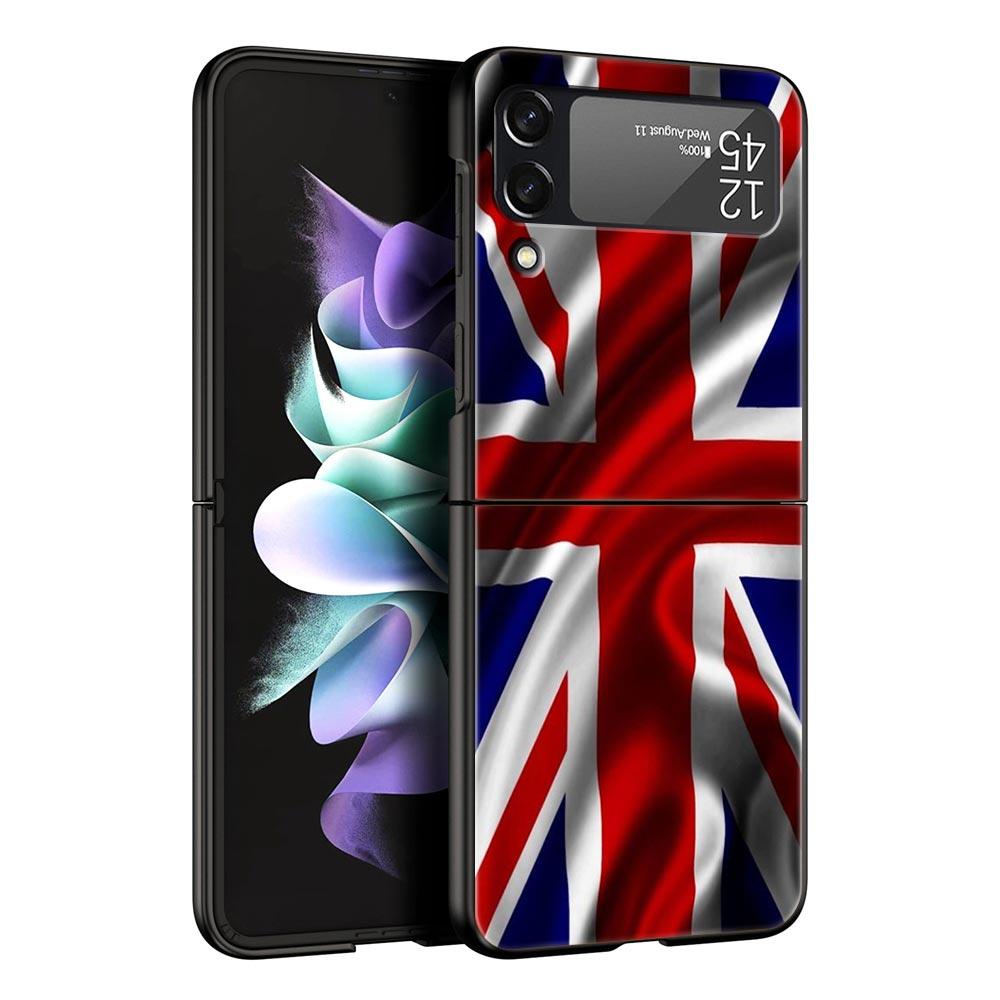 England UK Flags Phone Case For Samsung Galaxy Z Flip3 Flip4 Flip5 PC Bumper Shell For Z Flip 3 4 5 Black Hard Folding Cover