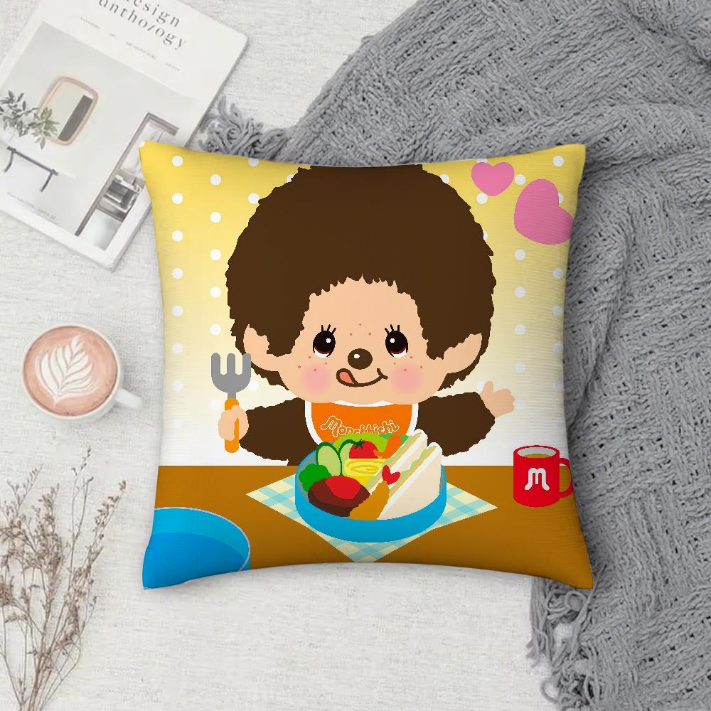 Cartoon M-M-Monchhichis Anime Pillow Case Square Double-Sided Printing Sofa Cushion Cover Pillowcase Bedroom Bedside