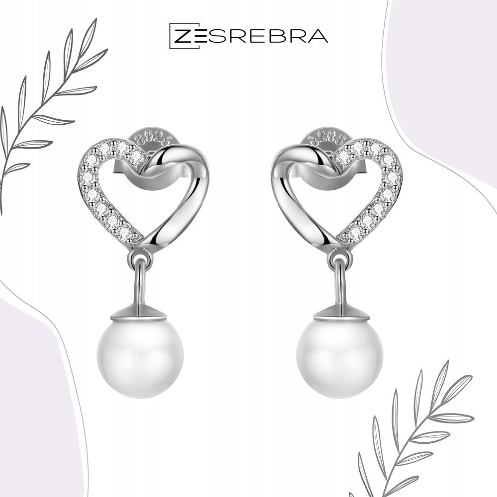 Heart Earrings With Pearl And Cubic Zirconia S925 Hanging Long Movable