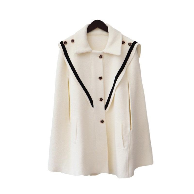 Navy collar knitted double-sided woolen cloak coat women's autumn and winter new temperament high-end sweater jacket shawl