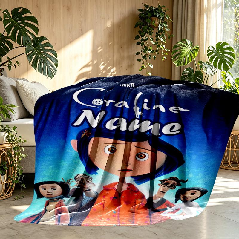 Custom Name Personalized Coraline Print Blanket, Home Decor, Bedroom, Sofa, Camping, Couch, Gifts for Birthday Christmas