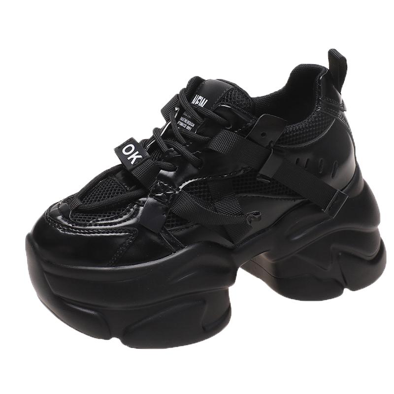 White Chunky Sneakers Women New Autumn Hidden Heel Platform Sports Dad Shoes Woman Lace Up Breathable Mesh Casual Shoes 8CM