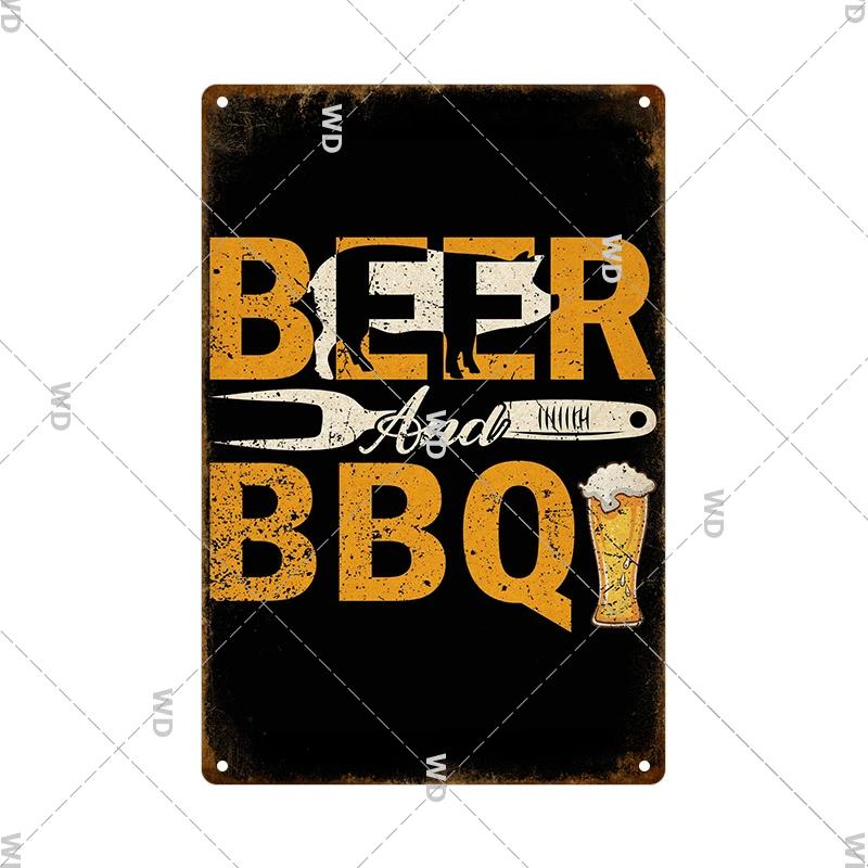Dad's BBQ Party Metal Tin Plaque Retro Tin Signs Barbecue Rules Slogan Plate Vintage Grill Poster Yard Garden Kitchen Wall Decor