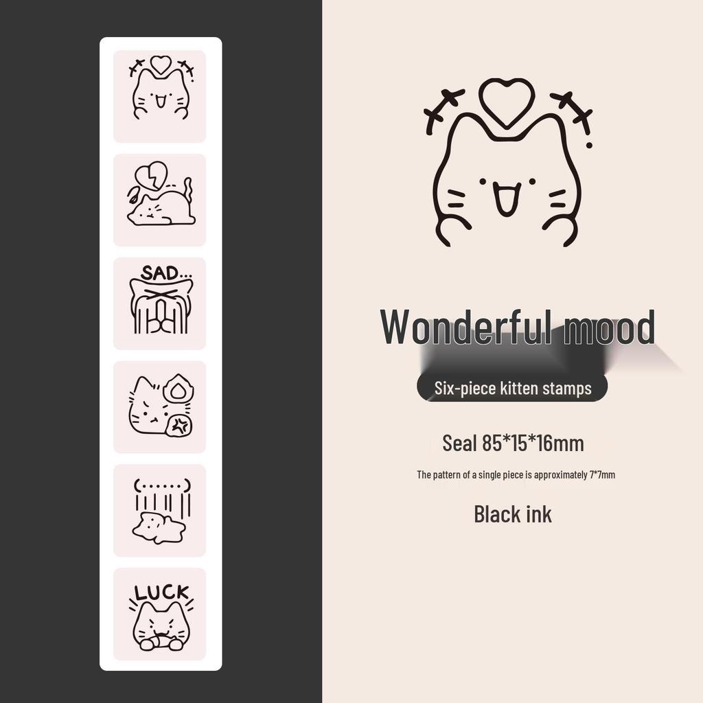 Xin Mo Seal 6-Piece Cute Cat Series - Simple Creative Journaling Stamps