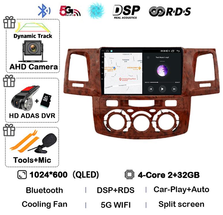 Android 14 Carplay Auto WIFI+4G Radio For Toyota Fortuner HILUX Revo Vigo 2007-2015 Stereo Car Multimedia Video Player GPS QLED