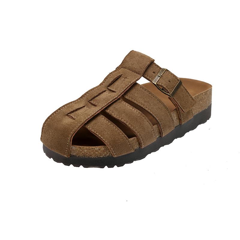 

Ретро мода толстоподошвенные повседневные крутые шлепанцы женские для улицы 2025 лето новые шлепанцы плетеный мешок голова швабра 35 хаки