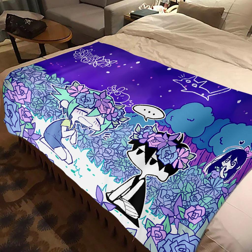 Omori Game Throw Blanket Omori Cat Cartoon Friends Funny Flannel Blankets Bedroom Living Room Sofa Cover Bedspread Omori Blanket