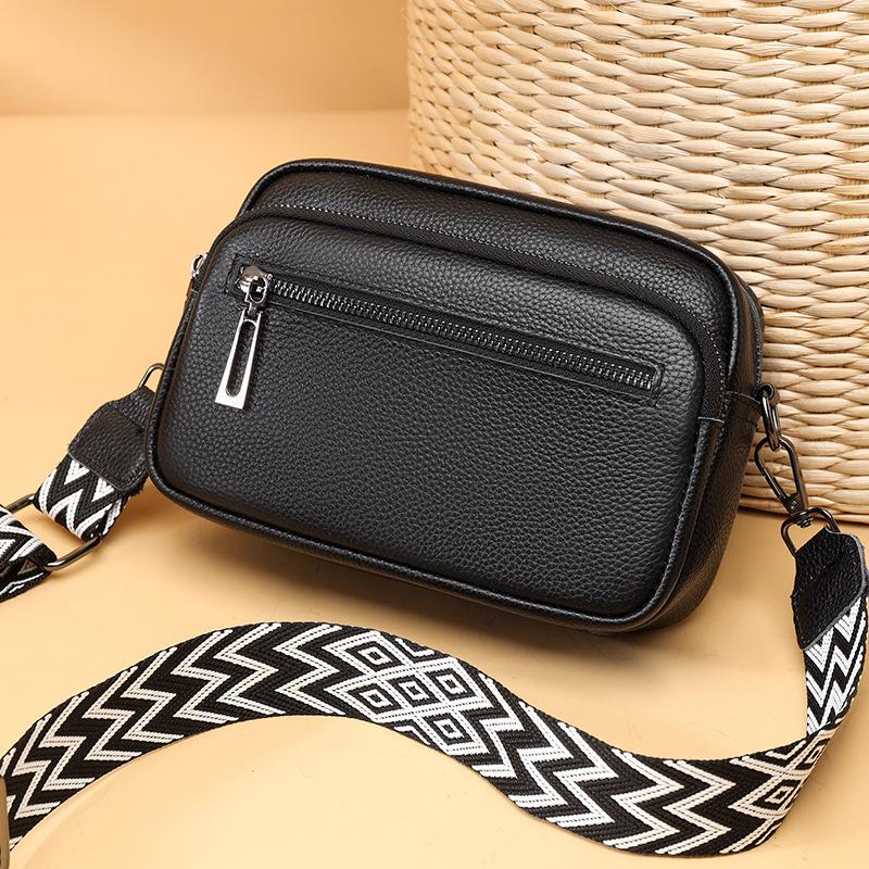 Genuine Leather Mobile Phone Bag Wide Shoulder Strap Women's Single-shoulder Bag Multi-pocket Crossbody Bag Women's Bag