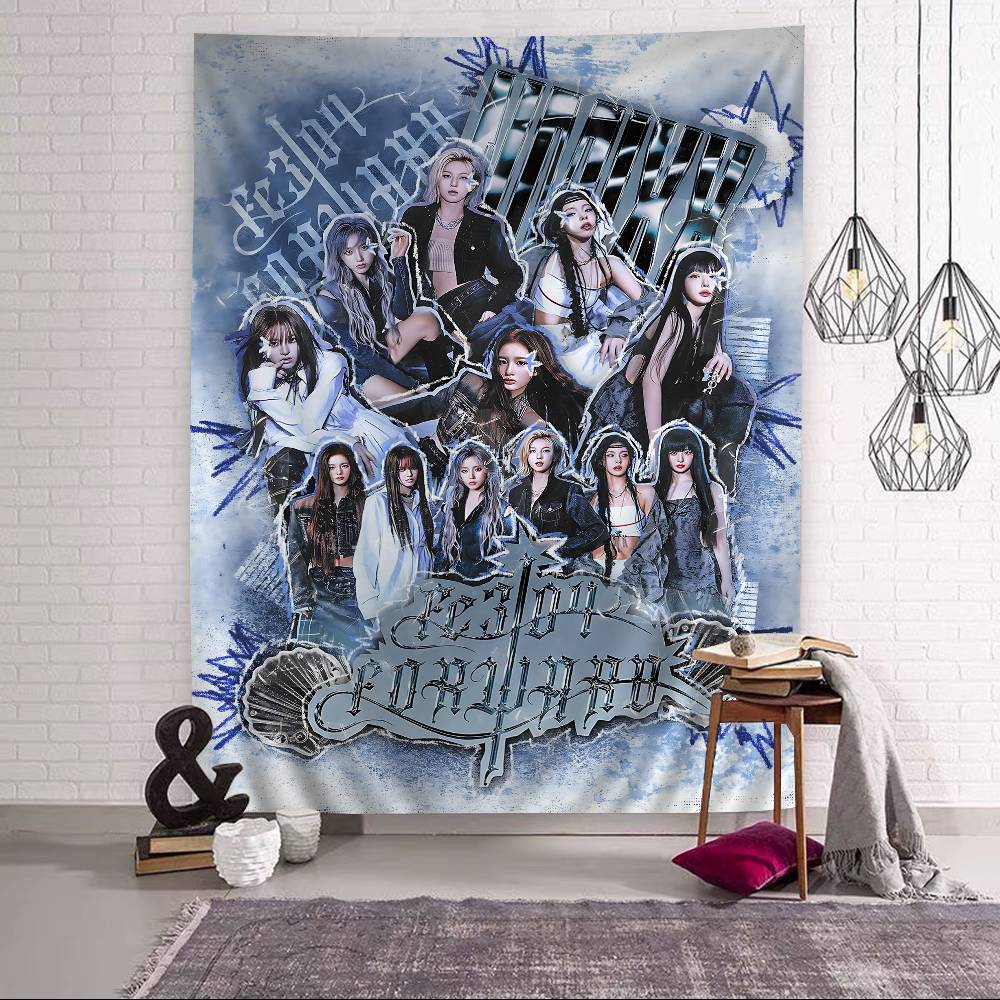 Music Group NNMIXX Anime Tapestry Hippie Flower Wall Carpets Dorm Decor Cheap Hippie Wall Hanging
