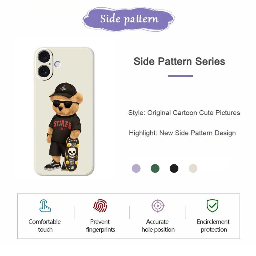 For iPhone 17 Case Cool Bear Pattern Printing Straight Edge TPU Phone Back Cover