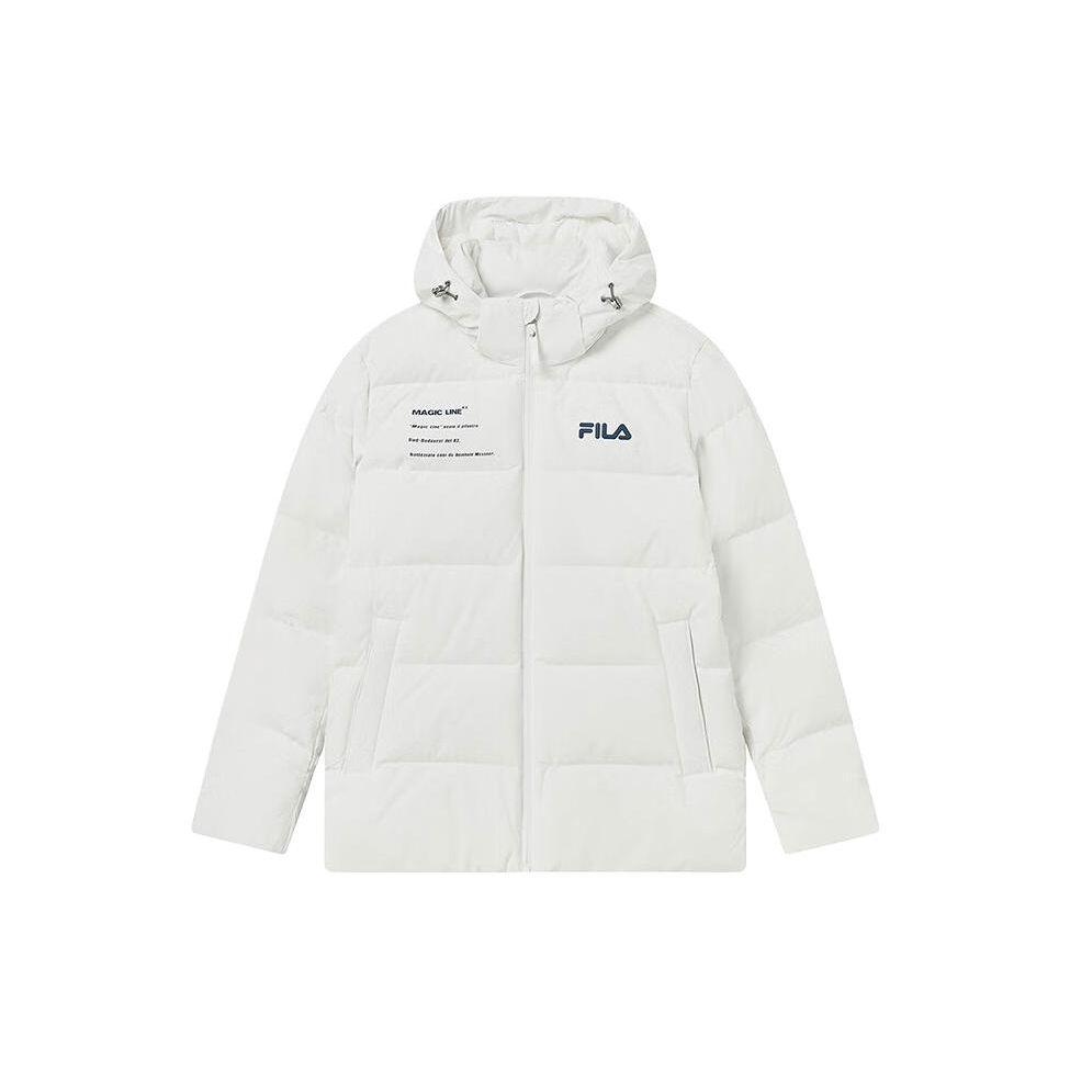 Fila Fleece Logo Print Hooded Warm Thick Down Jacket Men Outerwear Standard-White F51M349901A-WT