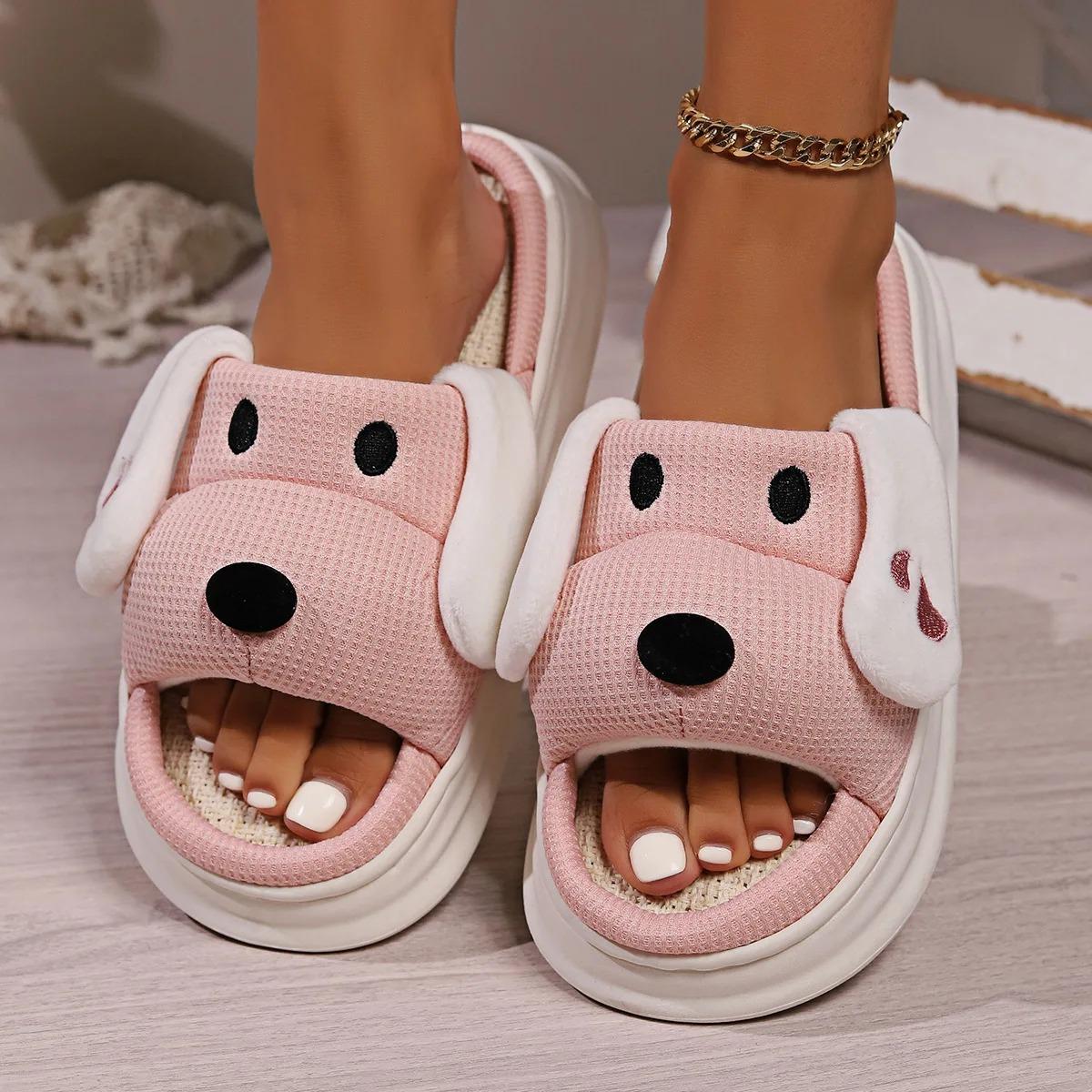 Модные льняные тапочки с рисунком собаки из мультфильма — фото 4