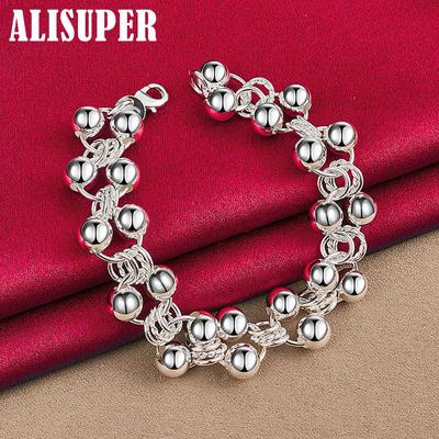 925 Sterling Silver Round Smooth Full Bead Ball Bracelet Jewelry