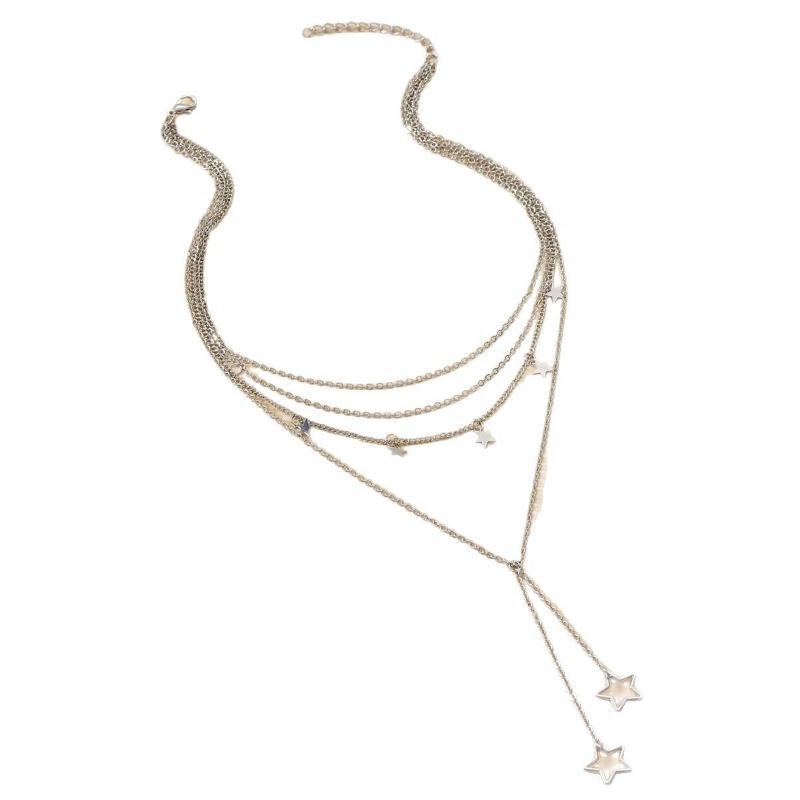 Long tassel hollow star pendant with more than 100 layers, stacked star necklace, high-end fashion jewelry